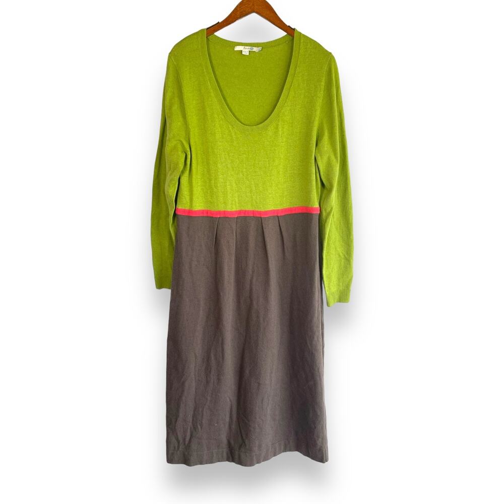 Boden Cotton Green Gray Cashmere Angora Color Block Sweater Dress Size 16 Long